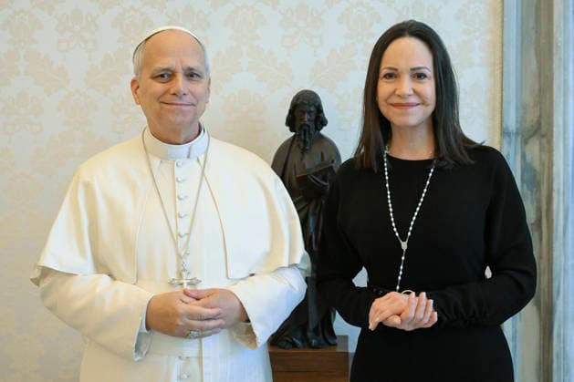 ITALY - POPE LEO XIV RECEIVES IN PRIVATE AUDIENCE MS MARIA CORINA MACHADO ( VENEZUELA ) AT THE VATICAN - 2026 1 12 Italy, Rome, Vatican, 2026 1 12 .Pope Leo XIV receives in private audience Ms. Maria Corina Machado (Venezuela) at the Vatican EDITORIAL USE ONLY - NO BOOKS Copyright: xVATICANxMEDIAx