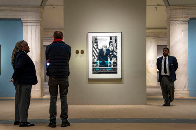 A portrait of President Donald Trump is seen on display at the Smithsonian National Portrait Gallery in Washington, DC on Monday, January 12, 2026. The museum removed reference to Trump s two impeachments during his first term from the accompanying portrait plaque when replacing their portrait of him in their America s Presidents exhibit.  WAP20260112421 BONNIExCASH