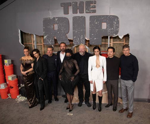 Catalina Sandino Moreno, Sasha Calle, Matt Damon, Ben Affleck, Teyana Taylor, Joe Carnahan, Lina Esco, Steven Yeun and Kyle Chandler arrive on the red carpet for the Netflix s The Rip New York Premiere on Tuesday, January 13, 2026 at Alice Tully Hall, Lincoln Center in New York City. NYP20260113651 SERENAxXUxNING