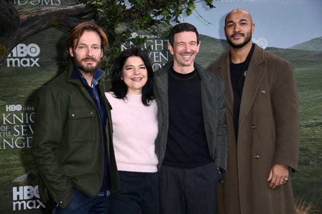 Andreas Pietschmann, Jasmin Tabatabai, Oliver Berben und Malick Bauer bei der Premiere der HBO Max-Serie A Knight of the Seven Kingdoms im Zoo Palast. Berlin, 13.01.2026
