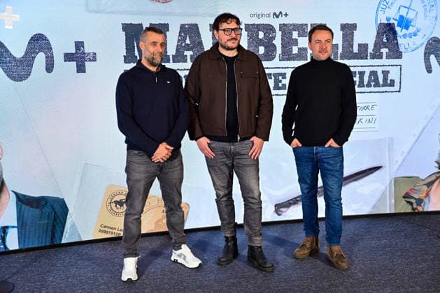 January 14, 2026, Madrid, Madrid, SPAIN: Photocall with actors Natalia de Molina, Hugo Silva, and Manuela Calle; creator and director Dani de la Torre; journalists Arturo Lezcano and Nacho Carretero, whose original idea inspired the series; and executive producers Fran AraoÂºjo (Movistar Plus+) and Pepe Ripoll Madrid SPAIN - ZUMAz108 20260114_znp_z108_006 Copyright: xRichardxZubelzux
