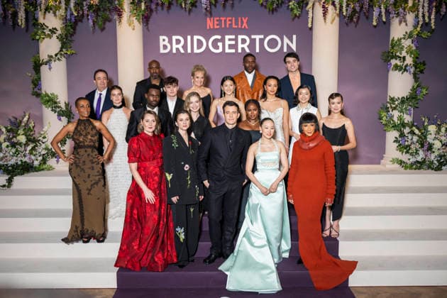Bridgerton Season 4 Paris World Premiere - Paris Cast and crew including British actress Adjoa Andoh, British actor Hugh Sachs, British actress Florence Hunt, British actress Ruth Gemmell, British actor Victor Alli, British actress Claudia Jessie, British actress Hannah Dodd, Hong Kong actress Isabella Wei, British actor Luke Thompson, British actress Emma Naomi, Australian actress Yerin Ha, British actor Oli Higginson, US actress Michelle Mao, British actress Katie Leung, British actress Golda Rosheuvel, US producer Tom Verica, US producer Betsy Beers, US producer Shonda Rhimes and US producer Jess Brownell attends the Bridgerton Season 4 Paris World Premiere at Palais Brongniart on January 14, 2026 in Paris, France. by Eliot Blondet A  Copyright: xBlondetxEliot ABACAx