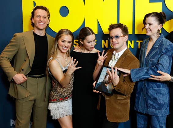 Artjom Gilz, Haley Lu Richardson, Emilia Clarke, Nicholas Podany and Vic Michaelis arrive on the red carpet for Peacock s Ponies New York premiere at Whitby Hotel on Wednesday, January 14, 2026 in New York City.  NYP20260114119 JOHNxANGELILLO