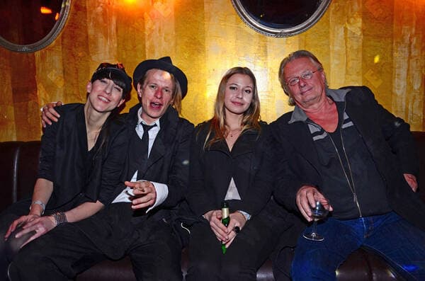 Esther Perbandt, Alexander Scheer, Frank Castorf and his daughter Rosa at the aftershow-party for the premiere of Hai-Alarm am Mueggelsee at Soda Club at Kulturbrauerei., Berlin, Germany WENN 10872626.jpg