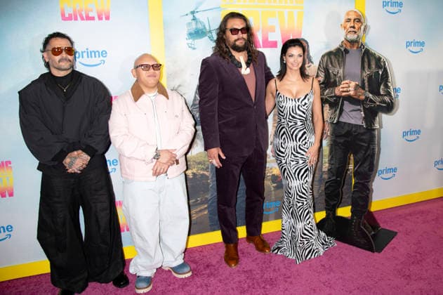 Angel Manuel Soto, Jacob Batalon, Jason Momoa und Morena Baccarin beim Special Screening des Amazon Prime Video-Films The Wrecking Crew im Regal Times Square. New York, 15.01.2026