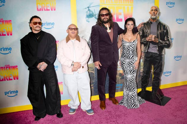 Angel Manuel Soto, Jacob Batalon, Jason Momoa und Morena Baccarin beim Special Screening des Amazon Prime Video-Films The Wrecking Crew im Regal Times Square. New York, 15.01.2026