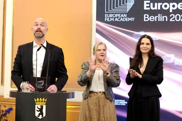 Matthijs Wouter Knol, Ada Solomon und Juliette Binoche bei der Mayor s Night der European Film Academy im Rahmen des 38. Europäischen Filmpreises im Roten Rathaus. Berlin, 16.01.2026