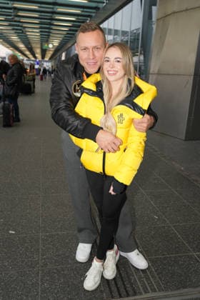 RTL Dschungelcamp - Frankfurt 2026. Patrick Romer und Freundin Annelie Henz bei der Abreise zur RTL-Sendung Ich bin ein Star Holt mich hier raus. Dschungelcamp 2026 am Flughafen Frankfurt. Frankfurt Flughafen Hessen