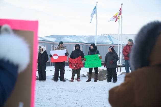 January 17, 2026, Iqaluit, Nu, Canada: Iqaluit residents gather outside the cityöÄÃ s ElderöÄÃ s qammaq to show support for Greenland during a solidarity march, Saturday, Jan. 17, 2026. Iqaluit Canada  - ZUMAc35_ 20260117_zaf_c35_023 Copyright: xDustinxPatarx