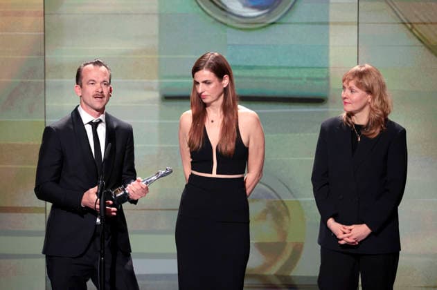 Jonas Dornbach, Janine Jackowski und Maren Ade bei der Verleihung des 38. Europäischen Filmpreises 2026 im Haus der Kulturen der Welt. Berlin, 17.01.2026