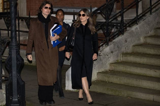 January 19, 2026, London, England, United Kingdom: ELIZABETH HURLEY and her son DAMIAN HURLEY leave the Royal Courts Of Justice, central London, after the first day of the trial over allegations of unlawful information gathering brought against Associated Newspapers Limited (ANL) by seven people - the Duke of Sussex, Baroness Doreen Lawrence, Sir Elton John, David Furnish, Liz Hurley, Sadie Frost and Sir Simon Hughes. London United Kingdom - ZUMAs262 20260119_zip_s262_036 Copyright: xTayfunxSalcix
