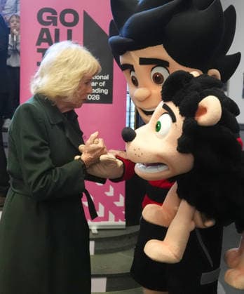 . 19 01 2026. Edinburgh, United Kingdom. Queen Camilla meets Beano comic characters during a visit to the National Library of Scotland in Edinburgh, United Kingdom.  xi-Imagesx xPoolx IIM-26518-0006