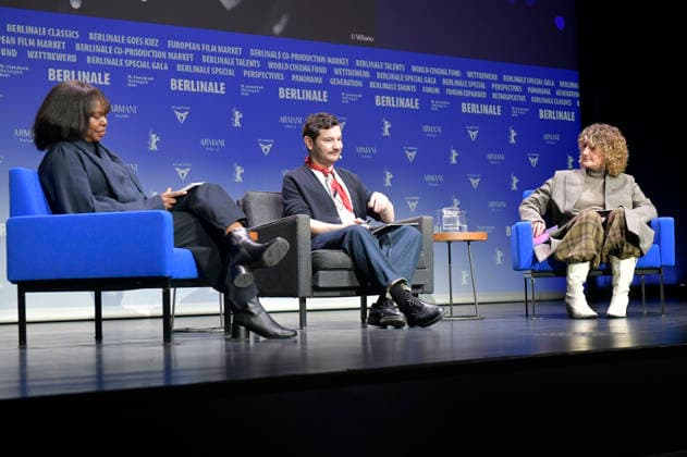 Jacqueline Lyanga, Michael Stütz und Tricia Tuttle bei der Vorstellung der Merchandise-Artikel vor der Programm-Pressekonferenz der Berlinale 2026 76. Internationale Filmfestspiele Berlin in der Akademie der Künste. Berlin, 20.01.2026