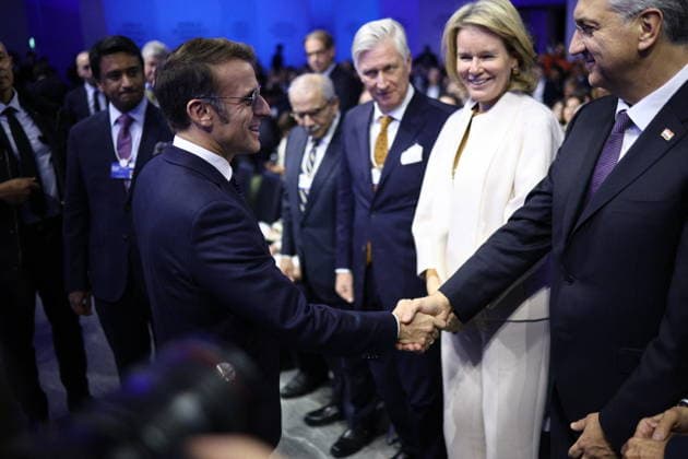 Macron at World Economic Forum Annual Meeting 2026 - Davos President Emmanuel Macron and Andrej Plenkovic, Philippe of Belgium and Mathilde of Belgium during the World Economic Forum (WEF) annual meeting in Davos, Switzerland on January 20, 2026. The World Economic Forum takes place in Davos from January 19 to January 23, 2026. Photo by Raphael Lafargue ABACAPRESS.COM Davos-Klosters Switzerland  Copyright: xLafarguexRaphael ABACAx