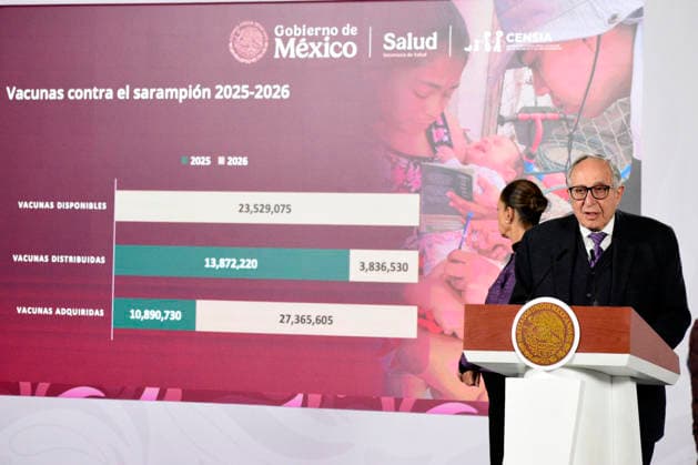 Mexico s Health Minister, David Kershenobich Stalnikowitz speaks about the measles outbreak and vaccination campaigns during a briefing conference at the National Palace. on January 20, 2026, in Mexico City, Mexico. Mexico City Mexico - ZUMAe321 20260120_zia_e321_003 Copyright: xLuisxBarronx