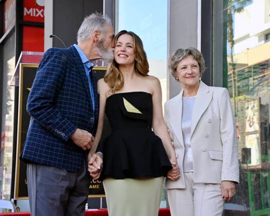 Actress Rachel MaAdams (C) is joined by her father Lance McAdam (L) and mother Sandra McAdams during an unveiling ceremony honoring her with the 2, 833rd star on the Hollywood Walk of Fame in Los Angeles on Tuesday, January 20, 2026.  LAP2026012008 JIMxRUYMEN