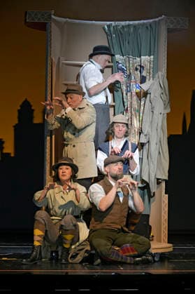 Krista Birkner, Mario Ramos, Henrik Kairies, Oliver Seidel und Bürger Lars Dietrich bei der Fotoprobe zum Theaterstück Erich und die Detektive im Schlosspark Theater. Berlin, 21.01.2026
