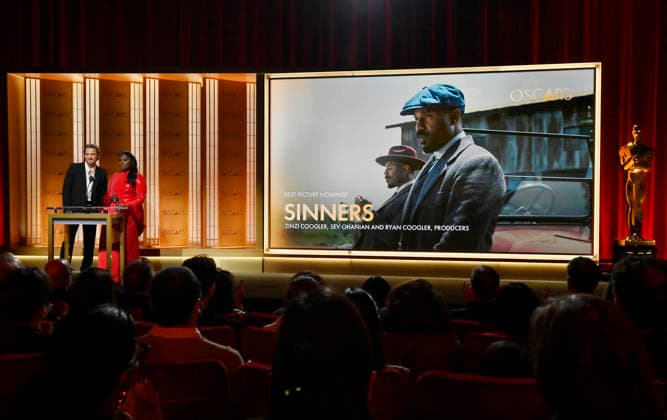 Lewis Pullman (L) and Danielle Brooks announce the nominees for Best Picture during the 98th annual Academy Awards nominations announcements at the Samuel Goldwyn Theater in Beverly Hills, California, on Thursday, January 22, 2026. The 98th annual Academy Awards will be televised live on ABC from Los Angeles on March 10th.  LAP2026012201 JIMxRUYMEN