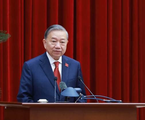 (260123) -- HANOI, Jan. 23, 2026 -- General Secretary of the Communist Party of Vietnam (CPV) Central Committee To Lam speaks at the first plenary session of the 14th CPV Central Committee in Hanoi, Vietnam, on Jan. 23, 2026. To Lam was re-elected general secretary of the Communist Party of Vietnam (CPV) Central Committee on Friday. (VNA via Xinhua) VIETNAM-HANOI-CPV CENTRAL COMMITTEE-TO LAM LiuxYing 