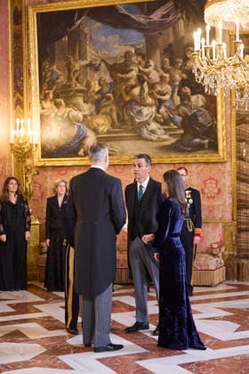 January 23, 2026, Madrid, Madrid, Spain: KING FELIPE VI of Spain, QUEEN LETIZIA of Spain, Minister of Foreign Affairs, European Union and Cooperation JOSo° MANUEL ALBARES and Prime Minister PEDRO SANCHEZ receive the Diplomatic Corps accredited to Spain Madrid Spain - ZUMAc260 20260123_zep_c260_021 Copyright: xMikexChicorrox