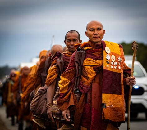 January 23, 2026, Pittsboro, North Carolina, USA: Venerable Bhikkhu PaoÂ±oÂ±ÄÂkÄÂra leads a group of Buddhist monks in their Walk for Peace on day 90 of their 120-day, 2,300-mile journey which started in Fort Worth, Texas and will culminate in Washington, D.C. to raise awareness of peace, loving kindness, and compassion across America and the world. Pittsboro USA - ZUMAh304 20260123_zsp_h304_003 Copyright: xAlexxHallowayx