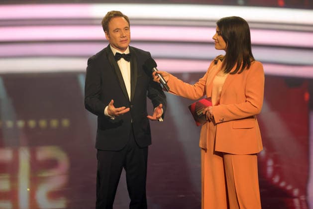 Bayerischer Filmpreis 2025 Michael Bully Herbig mit Moderatorin Sandra Riess. Verleihung des 47. Bayerischen Filmpreises am 23.01.2026 im Prinzregententheater in München. Bayern, Deutschland. Der Bayerische Filmpreis wird seit 1979 von der Bayerischen Staatsregierung verliehen, um die Bedeutung des Kinofilms als Kulturgut herauszustellen.