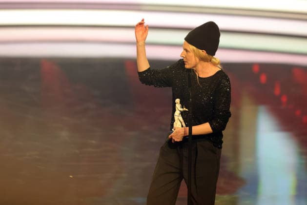 Bayerischer Filmpreis 2025 Julia Lemke bei ihrer Dankesrede für ihren Preis in der Kategorie Bester Kinderfilm (Zirkuskind). Verleihung des 47. Bayerischen Filmpreises am 23.01.2026 im Prinzregententheater in München. Bayern, Deutschland. Der Bayerische Filmpreis wird seit 1979 von der Bayerischen Staatsregierung verliehen, um die Bedeutung des Kinofilms als Kulturgut herauszustellen.