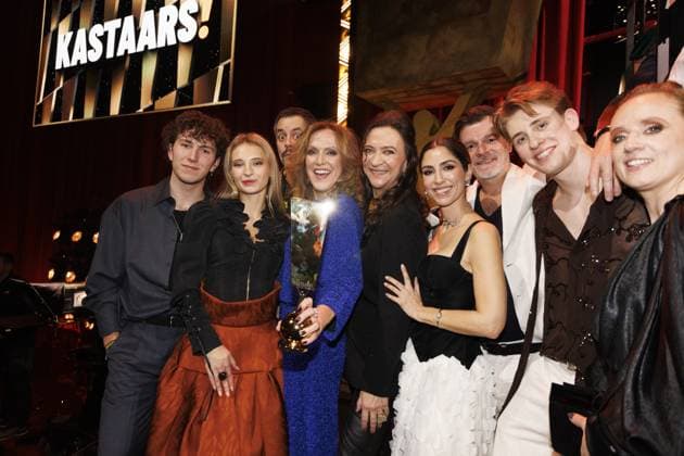 The cast of Thuis pictured during the fourth edition of the Kastaars! , Flemish media awards, in Lint, Saturday 24 January 2026. Media companies and broadcasters VRT, DPG Media and Play Media and streaming platform Streamz are joining forces for these media prices.  NICOLASxMAETERLINCK 158373030