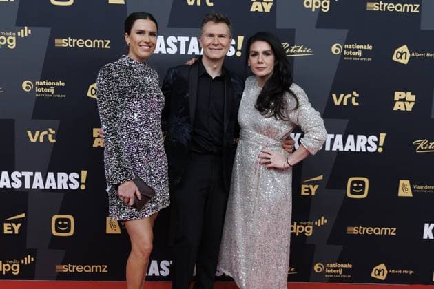 Birgit Herteleer, Wim Devilder and Vrt Journalist Fatma Taspinar pictured during the fourth edition of the Kastaars! , Flemish media awards, in Lint, Saturday 24 January 2026. Media companies and broadcasters VRT, DPG Media and Play Media and streaming platform Streamz are joining forces for these media prices.  NICOLASxMAETERLINCK 158373160