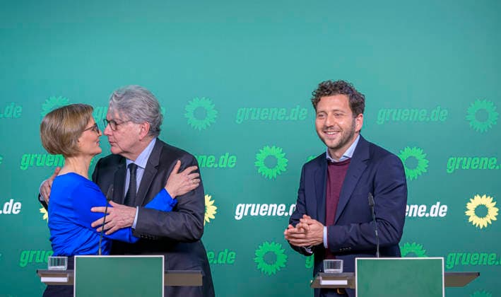 PK B90 Die Grünen EUR, Deutschland, Berlin. 26.01.2026: (v.l.n.r.) Pressekonferenz Bündnis90 Die Grüne mit Franziska Brantner, Thierry Breteon (ehem. EU-Kommissar) und Felix Banaszak. *** PK B90 The Greens EUR, Germany, Berlin 26 01 2026 f l n r Press conference Bündnis90 The Greens with Franziska Brantner, Thierry Breteon former EU Commissioner and Felix Banaszak