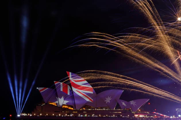 January 26, 2026, Sydney, New South Wales State, Australia: The national flag of Australia is projected onto the sails of the Sydney Opera House during Australia Day celebrations. The Sydney Opera House sails are illuminated with a special light-up as part of the Australia Day 2026 celebrations in Sydney, alongside a spectacular fireworks display. Australia Day, celebrated annually on January 26, marks the arrival of the First Fleet in 1788. Indigenous Australians refer to the day as Invasion Day, with ongoing discussions about changing the date to a day that can be celebrated by all Australians. Sydney Australia - ZUMAs197 20260126_aaa_s197_238 Copyright: xYexMyoxKhantx