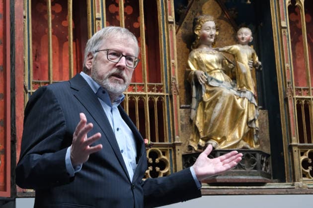 27.01.2026, Frankfurt, DEU Pressetermin im Staedel Museum. Die Thronende Muttergottes (um 1320 1330) aus dem Altenberger Altar konnte durch die Unterstützung der Ernst von Siemens Kunststiftung, des Städelschen Museums-Vereins sowie der Kulturstiftung der Länder für das Städel Museum angekauft werden. Die Altenberger Madonna ist im Verzeichnis national wertvollen Kulturguts aufgeführt und daher vor dem Export geschützt. Jochen Sander, Stellvertr. Direktor Staedel Museum