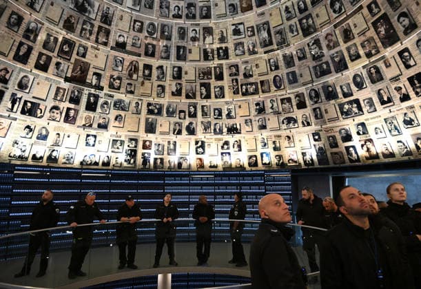 Israeli police visit the Hall of Names at Yad Vashem, the World Holocaust Remembrance Center, in Jerusalem, on International Holocaust Remembrance Day on Tuesday, January 27, 2026. Yad Vashem commemorates the victims murdered during the Holocaust by Nazi Germany.  JER2026012715 DEBBIExHILL