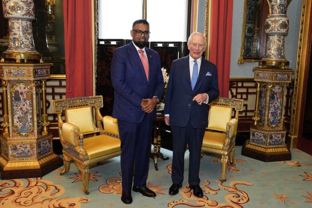 Audience at Buckingham Palace King Charles III during an audience with President of Guyana Dr Mohamed Irfaan Ali at Buckingham Palace in London. Picture date: Tuesday January 27, 2026., Credit:Aaron Chown Avalon UK, London  Copyright: xAaronxChownx xAvalonx 1069804175
