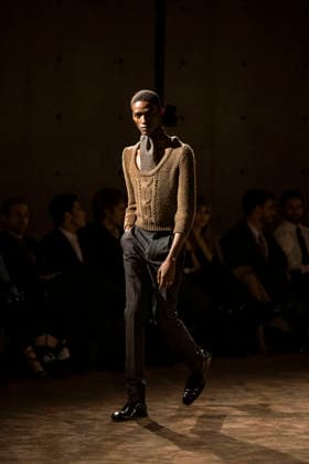 PFW Saint Laurent runway EB A model presents a creation by designer Anthony Vaccarello as part of his Menswear Fall Winter 2026-2027 collection show for fashion house Saint Laurent during Men s Fashion Week in Paris, France, January 27, 2026. Photo by Eliot Blondet ABACAPRESS.COM Paris France France  Copyright: xBlondetxEliot ABACAx