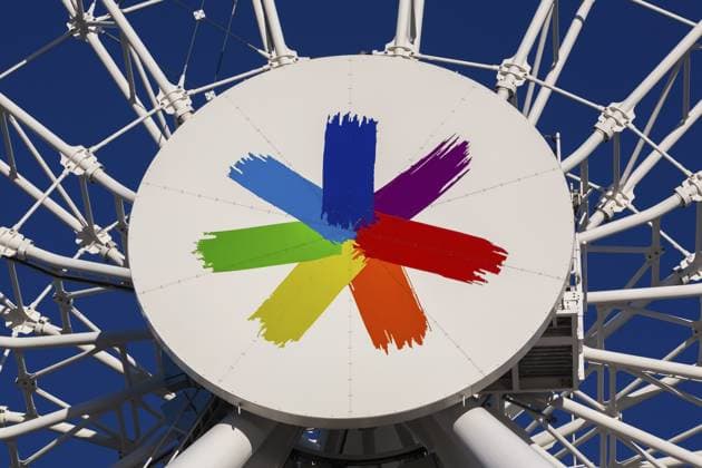 Symbolische Farben der LGBTQ+ Regenbogenflagge auf dem Montréal Riesenrad oder der Vergnügungsfahrt La Grande Roue de Montréal, Alter Hafen von Montreal, Quebec, Kanada Symbolic LGBTQ+ rainbow flag colours on The Montreal Observation Ferris Wheel or La Grande Roue de Montreal amusement ride, Old Port of Montreal, Quebec, Canada Copyright: imageBROKER PerryxMastrovito ibxpmt16305709.jpg