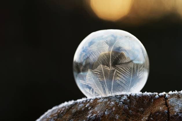 Gefrorene Blase in der Natur. Eine schöne Makroaufnahme der Natur im Winter. Konzept für Umwelt, Wasser und Frost. Frozen bubble in nature. A beautiful macro shot of nature in winter. Concept for environment, water and frost. (License=RF) Copyright: xZoonar.com PetrxDvorakx 24522763
