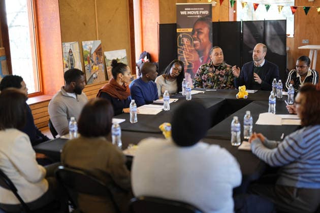 Prince of Wales visits We Move FWD The Prince of Wales takes part in a roundtable discussion during a visit to BBC Children In Need s We Move FWD programme at the Ubele Initiative in the Wolves Lane Centre, north London. We Move FWD is a 10-year commitment by BBC Children in Need, delivered in collaboration with BBC Radio 1Xtra, to create opportunities for Black children and young people across the UK. Picture date: Wednesday January 28, 2026., Credit:Aaron Chown Avalon UK, London  Copyright: xAaronxChownx xAvalonx 1069987847