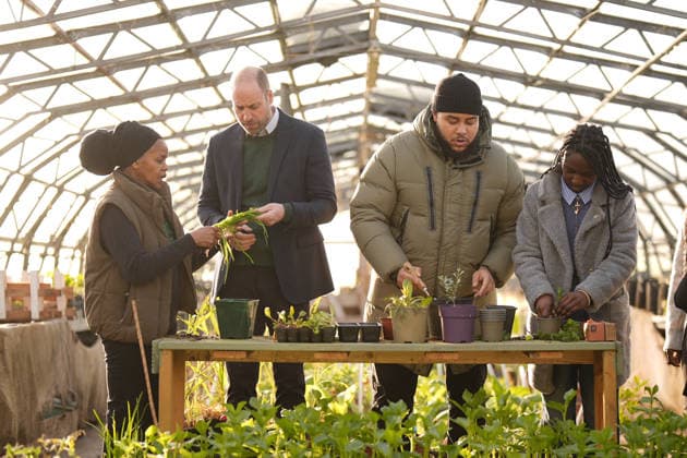 Prince of Wales visits We Move FWD (left to right) Paulette Henry from Black Rootz, the Prince of Wales and Big Zuu with young people from the Humber All Nations Alliance in one of the greenhouses during a visit to BBC Children In Need s We Move FWD programme at the Ubele Initiative in the Wolves Lane Centre, north London. We Move FWD is a 10-year commitment by BBC Children in Need, delivered in collaboration with BBC Radio 1Xtra, to create opportunities for Black children and young people across the UK. Picture date: Wednesday January 28, 2026., Credit:Aaron Chown Avalon UK, London  Copyright: xAaronxChownx xAvalonx 1069987957