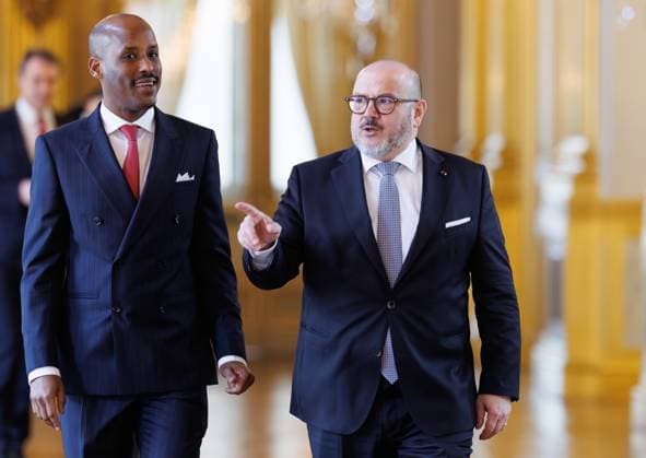 Minister of Interior Bernard Quintin (R) and his husband pictured prior to a New Year s reception organized by the Royal Family for the Belgian Authorities, at the Royal Palace in Brussels, Wednesday 28 January 2026.  BENOITxDOPPAGNE 159259788