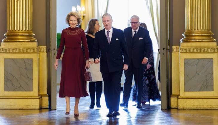 Queen Mathilde of Belgium, Princess Claire of Belgium, King Philippe - Filip of Belgium and Prince Laurent of Belgium pictured prior to a New Year s reception organized by the Royal Family for the Belgian Authorities, at the Royal Palace in Brussels, Wednesday 28 January 2026.  BENOITxDOPPAGNE 159262836
