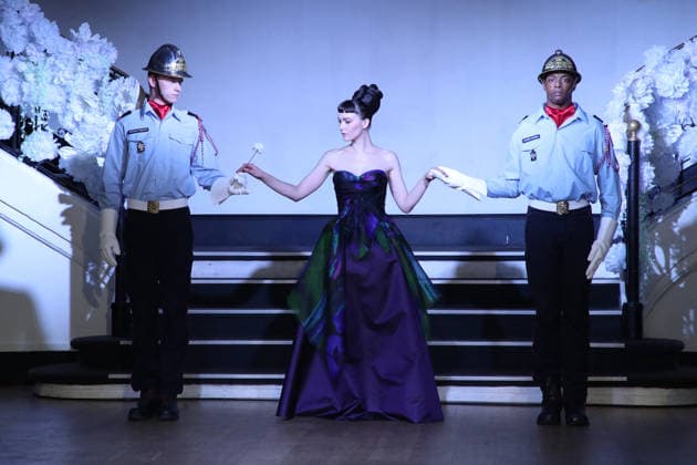A Model and the Paris Firefighters who are present as Franck Sorbier donates a dress for a childrens auction at the Franck Sorbier, Haute Couture Spring Summer 2026 Collection runway show as part of Paris Fashion Week PFW at the Pavillon Wagram, in Paris, France, January 28, 2026 Bertrand Rindoff Bestimage Runway Franck Sorbier Haute Couture Spring Summer 2026 show as part of Paris Fashion Week on January 28, 2026 in Paris, France Paris France  Copyright: xBERTRANDxRINDOFFxPETROFFx xBESTIMAGExBERTRANDxRINDOFFxPETROFFx xBESTIMAGEx