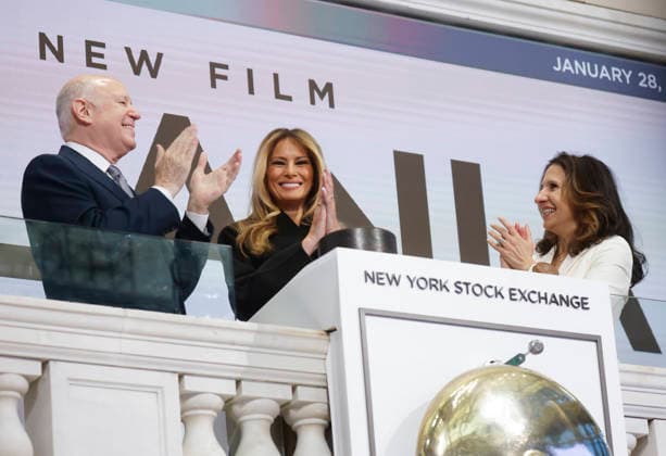 President of the NYSE Group Lynn Martin stands with First lady Melania Trump who rings the opening bell at the New York Stock Exchange on Wall Street on Wednesday, January 28, 2026 in New York City. The First Lady made the appearance as part of her publicity tour for the film, Melania, which documents her life in the 20 days leading up to President Donald Trump s second inauguration.  NYP202601028101 JOHNxANGELILLO