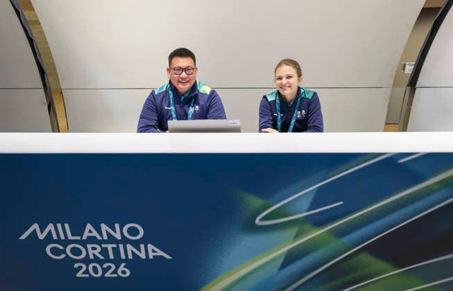(260129) -- MILAN, Jan. 29, 2026 -- Staffs are seen at the main media center (MMC) of the Milan-Cortina 2026 Olympic Winter Games in Milan, Italy, Jan. 28, 2026. ) (SP)ITALY-MILAN-WINTER OLYMPICS-MAIN MEDIA CENTER HuxXingyu 