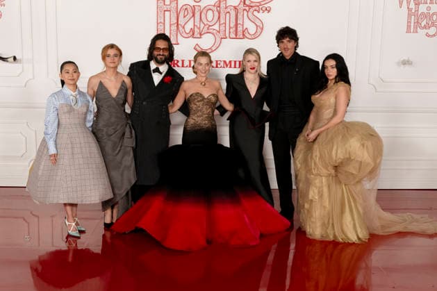 January 28, 2026, Santa Monica, California, USA: (L-R) HONG CHAU, ALISON OLIVER, SHAZAD LATIF, MARGOT ROBBIE, EMERALD FENNELL, JACOB ELORDI and CHARLI XCX attend Warner Bros. Pictures and MRC Presents World Premiere of Wuthering Heights Santa Monica USA - ZUMAb173 20260128_aap_b173_040 Copyright: xBillyxBennightx