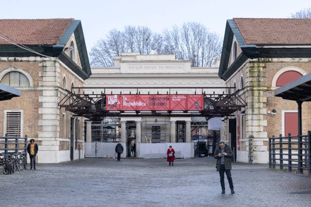 Entrance to the exhibition celebrating the 50th anniversary of the Republic at the former slaughterhouse in Rome.  Copyright: xMatteoxNardonex xipa-agency.netx xMatteoxNardonex IPA_Agency_IPA70700851
