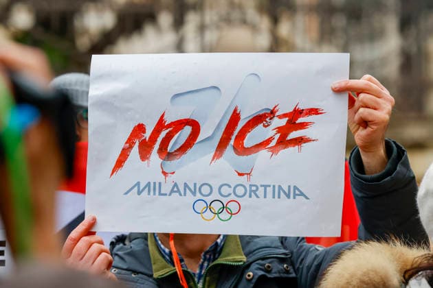 Sit-in protest against ICE January 29, 2026, Rome, Sit-in protest against the presence of the American ICE police at the 2026 Milan Cortina Olympics, Credit:Cristiano Minichiello Avalon Italy, Rome  Copyright: xCristianoxMinichiellox xAvalonx 1070346513