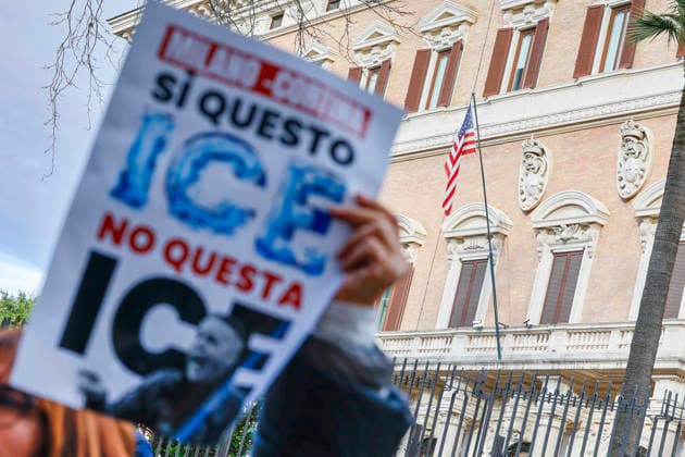 Sit-in protest against ICE January 29, 2026, Rome, Sit-in protest against the presence of the American ICE police at the 2026 Milan Cortina Olympics, Credit:Cristiano Minichiello Avalon Italy, Rome  Copyright: xCristianoxMinichiellox xAvalonx 1070346549