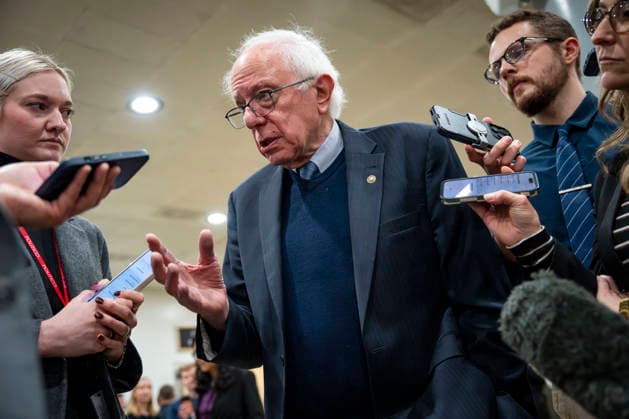 Sen. Bernie Sanders, I-VT, speaks to reporters during a procedural vote that would open debate on a bill to fund the government at the U.S. Capitol in Washington, DC on Thursday, January 29, 2026. Eight Republicans joined Senate Democrats to block the funding legislation 55-45, setting up another vote to prevent a partial shutdown at midnight Friday.  WAP20260129336 BONNIExCASH