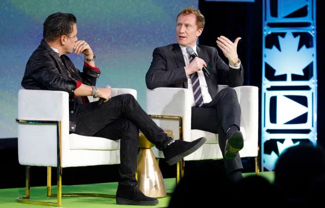 January 29, 2026, Ottawa, On, Canada: George Stroumboulopoulos, left, speaks with Canadian Identity and Culture Minister Marc Miller at the Prime Time screen and media industry conference in Ottawa, on Thursday, Jan. 29, 2026. Ottawa Canada  - ZUMAc35_ 20260129_zaf_c35_131 Copyright: xPatrickxDoylex